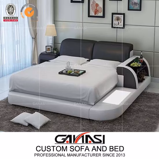 Mobília italiana quarto couro genuíno cama queen size com suportes noturnos