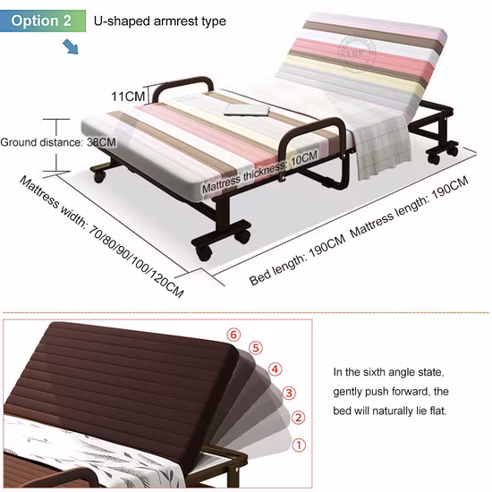 Cama dobrável extra de espuma de látex, colchão barato, estrutura de metal resistente, tamanho único